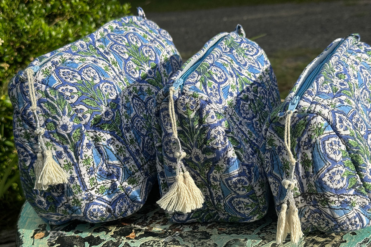 Wash Bags, accessories, Hand block prints, plastic lined with inside Riverine
