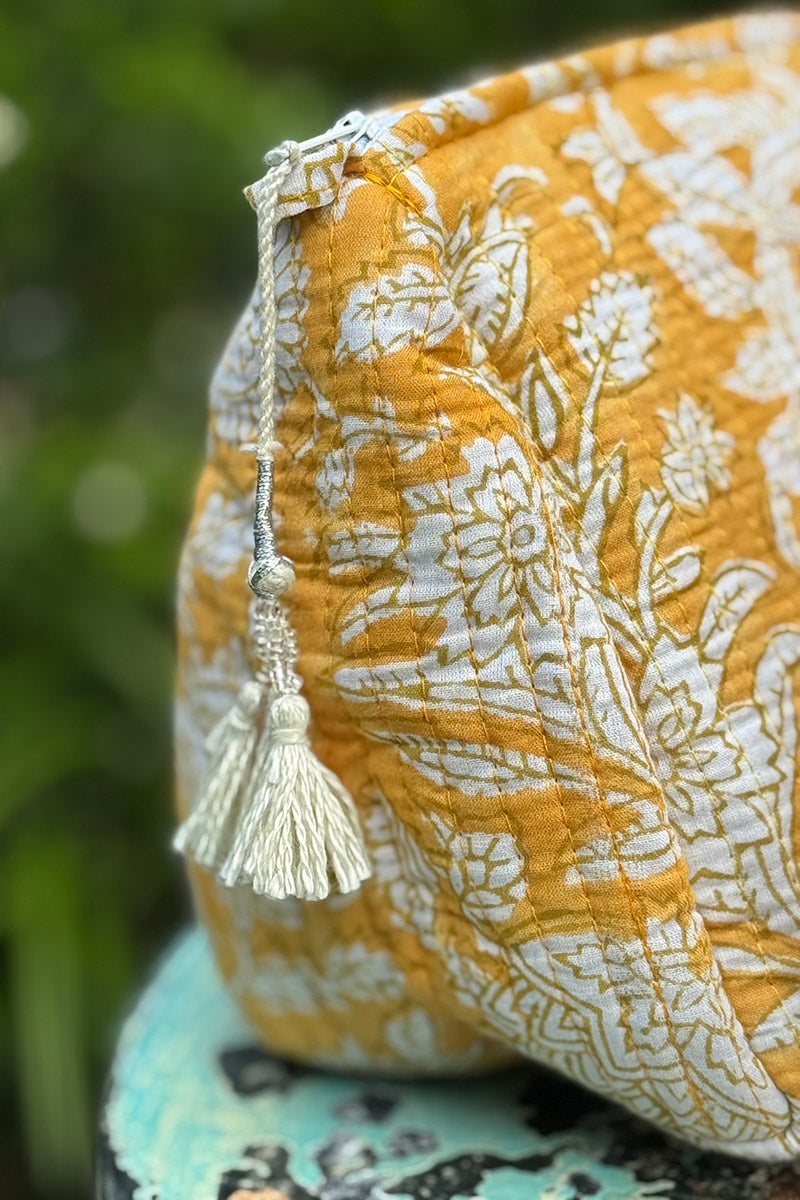 Wash Bags, accessories, Hand block prints, plastic lined with inside pockets. Small, Medium and Large. Honey
