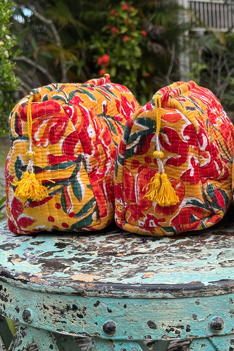 Wash Bags, accessories, Hand block prints, plastic lined with inside pockets. Small, Medium and Large. Solara