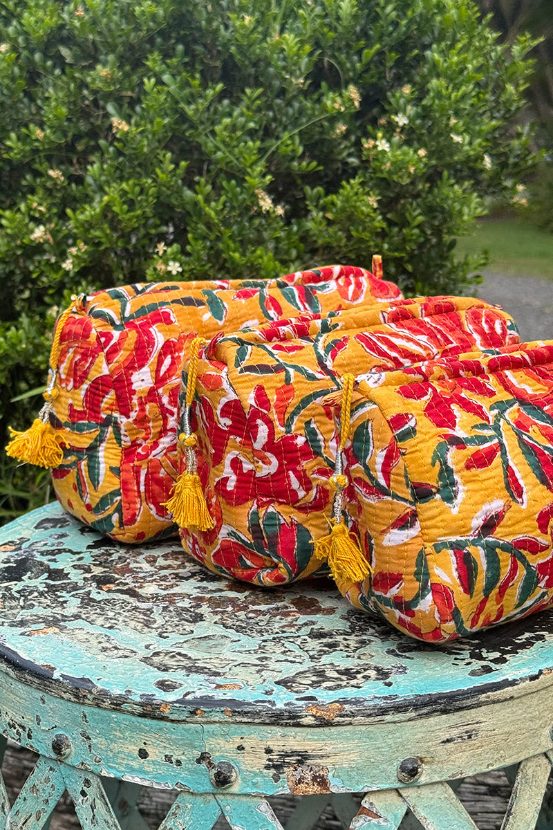 Wash Bags, accessories, Hand block prints, plastic lined with inside pockets. Small, Medium and Large. Solara