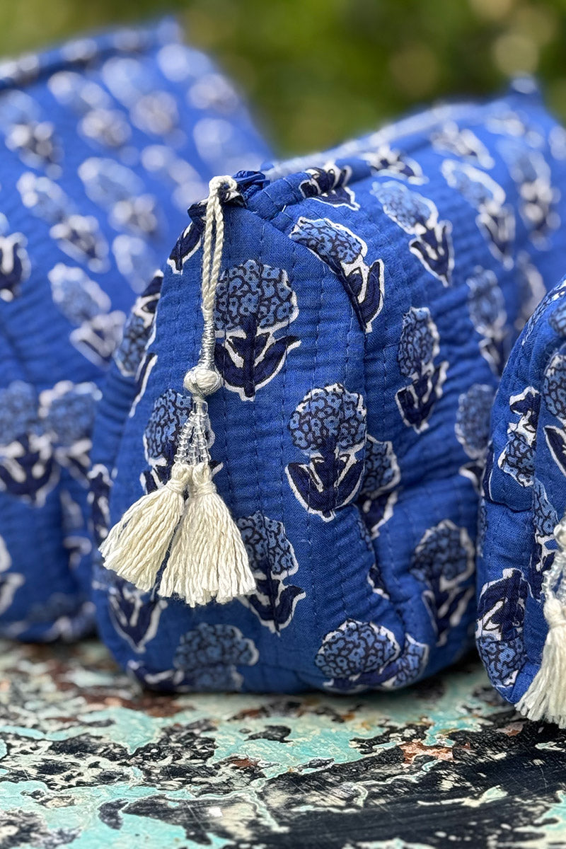 Wash Bags, accessories, Hand block prints, plastic lined with inside pockets. Small, Medium and Large. Oliana