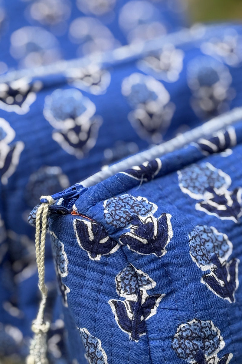 Wash Bags, accessories, Hand block prints, plastic lined with inside pockets. Small, Medium and Large. Oliana