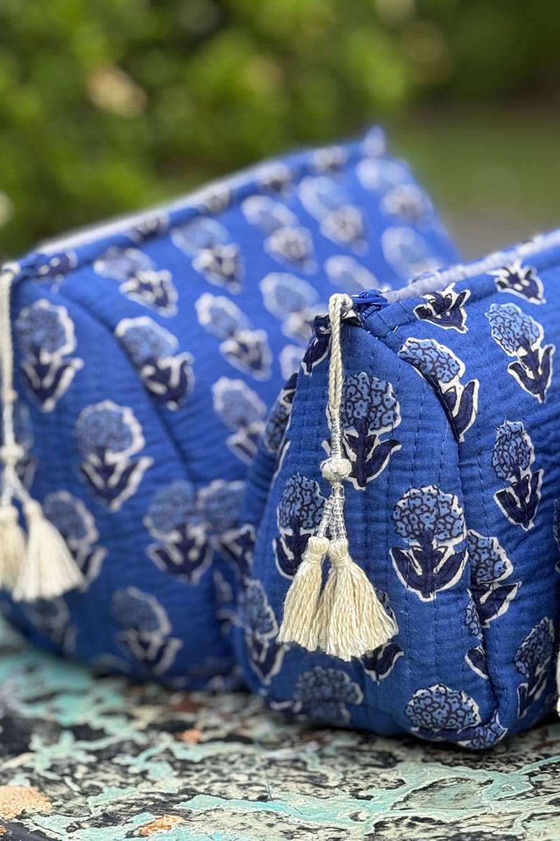 Wash Bags, accessories, Hand block prints, plastic lined with inside pockets. Small, Medium and Large. Oliana