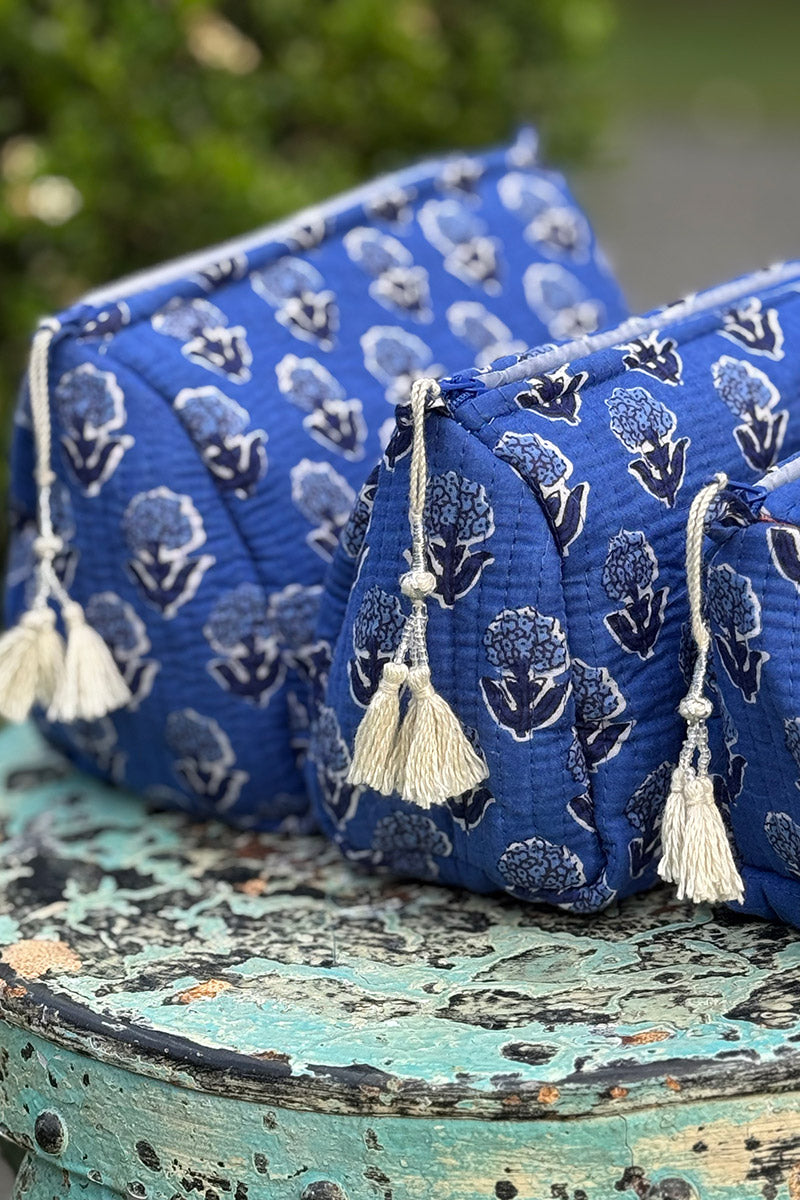 Wash Bags, accessories, Hand block prints, plastic lined with inside pockets. Small, Medium and Large. Oliana