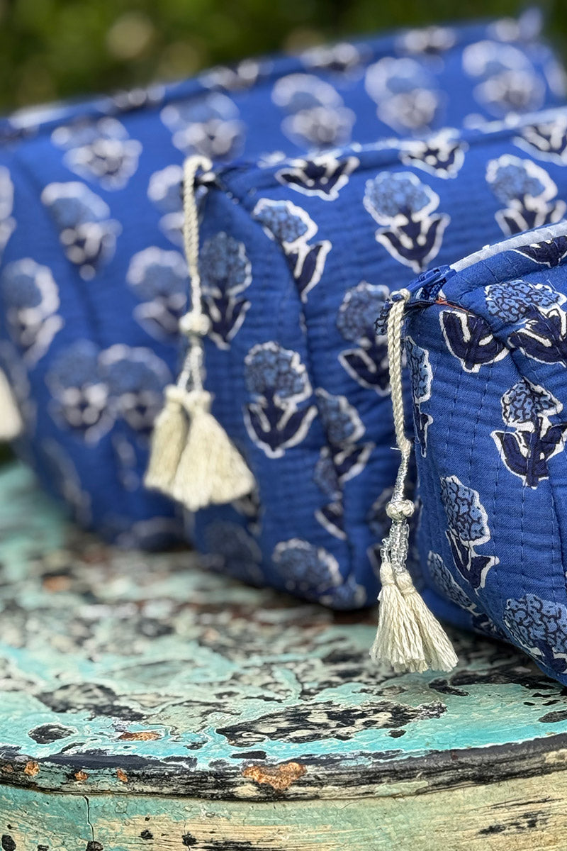 Wash Bags, accessories, Hand block prints, plastic lined with inside pockets. Small, Medium and Large. Oliana