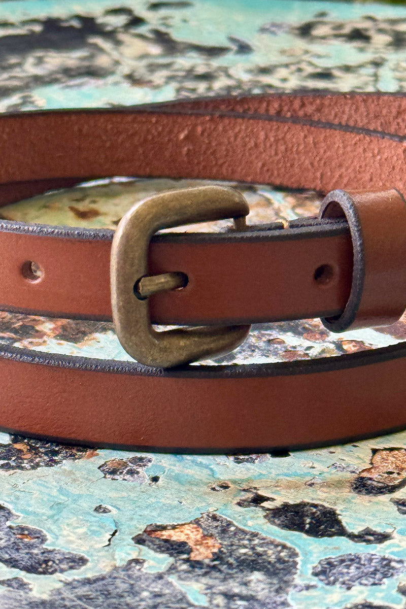 Buffalo leather belt, slimline with a classic brass buckle