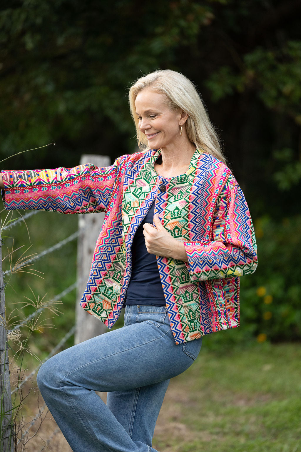 Womens Pachari Jacket, viscose/wool embroidered, vibrant Andean Sol