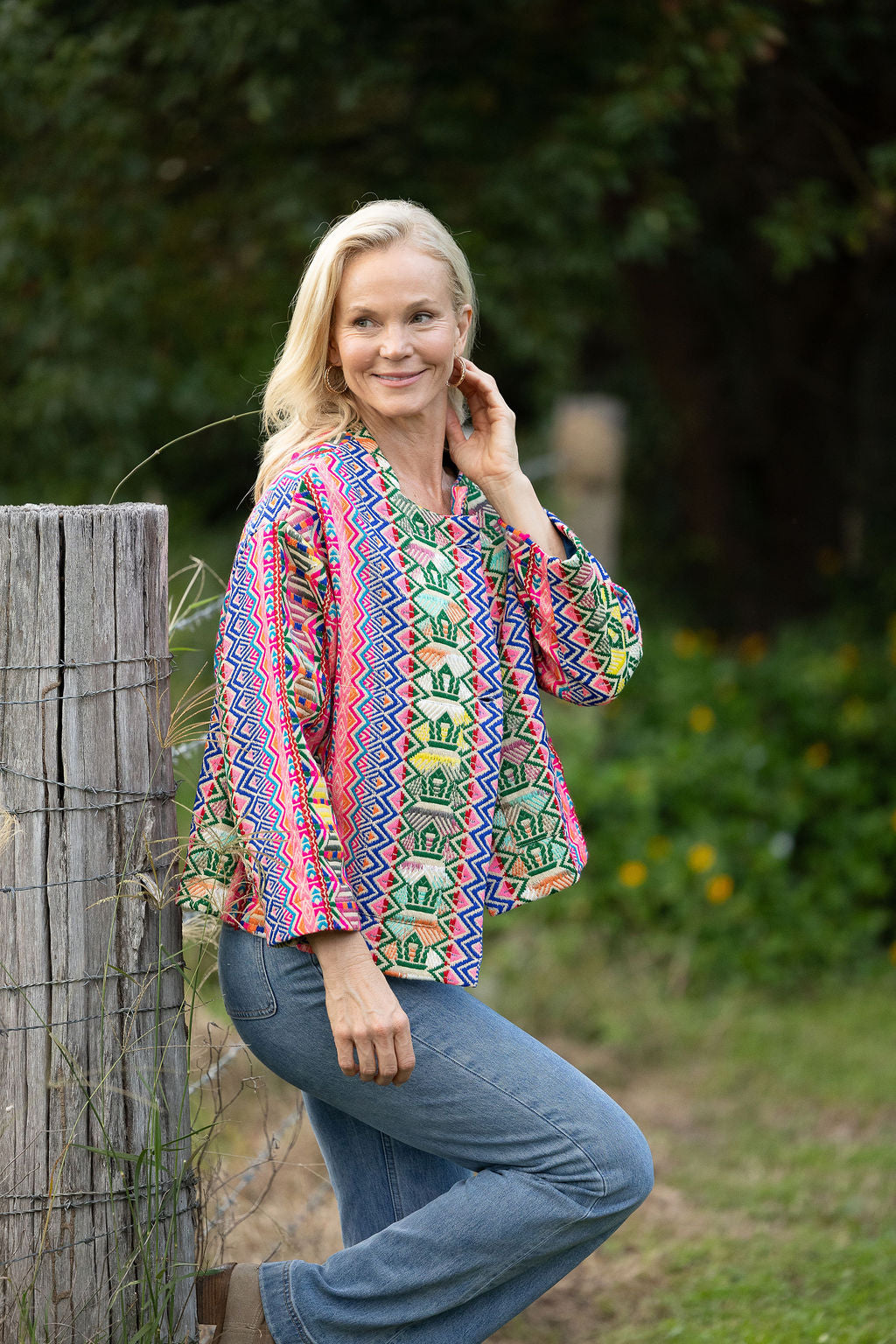 Womens Pachari Jacket, viscose/wool embroidered, vibrant Andean Sol