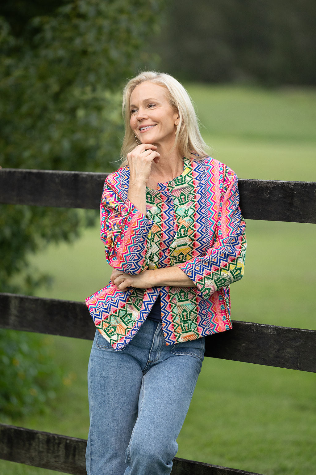 Womens Pachari Jacket, viscose/wool embroidered, vibrant Andean Sol
