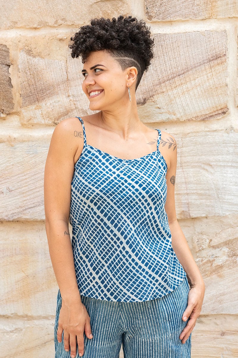 Juliet Top - Indigo Grid