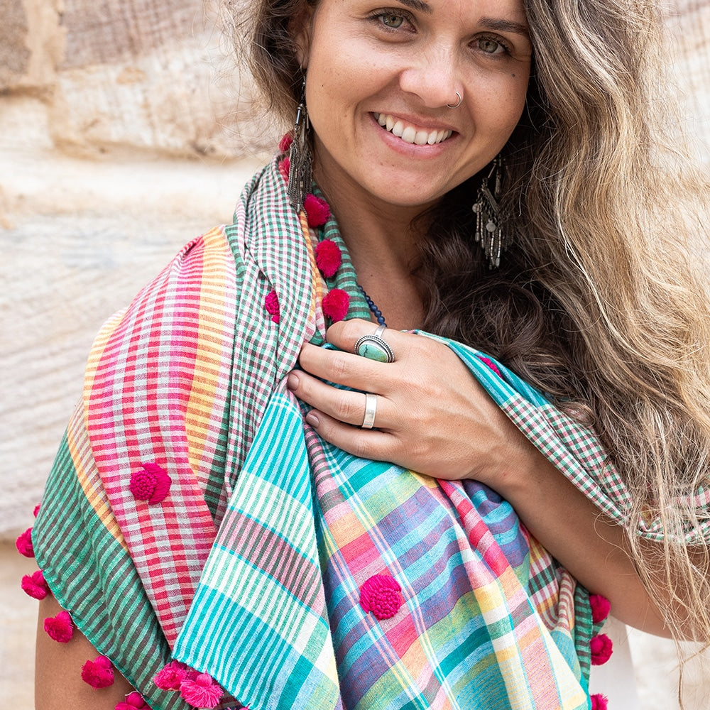 Hand Loom Cotton Scarf - Waterlily
