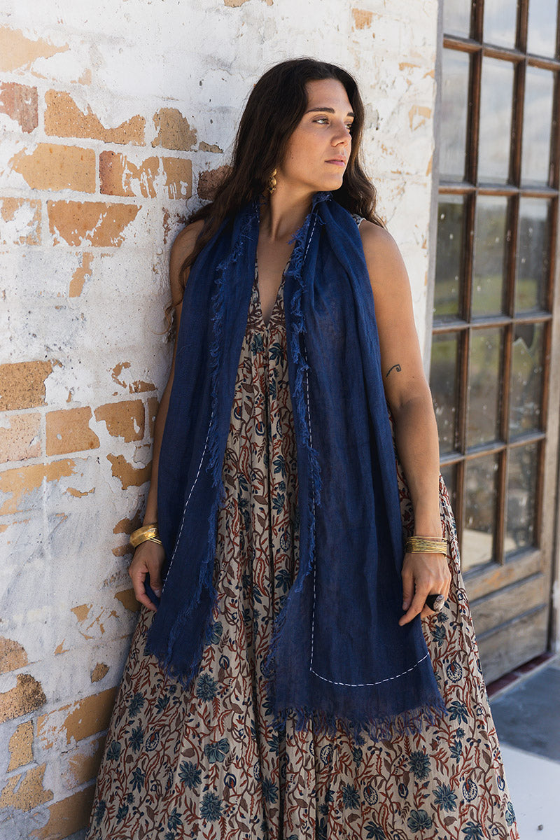 Wild Hearts Linen Scarf - Navy
