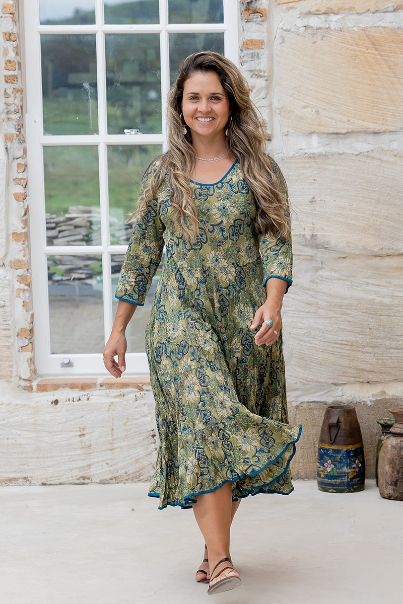Flamenco Dress with Sleeves - Olive