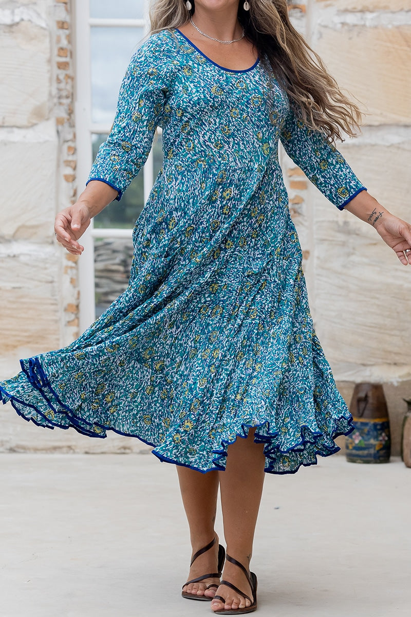 Flamenco Dress with Sleeves - Aqua Lily