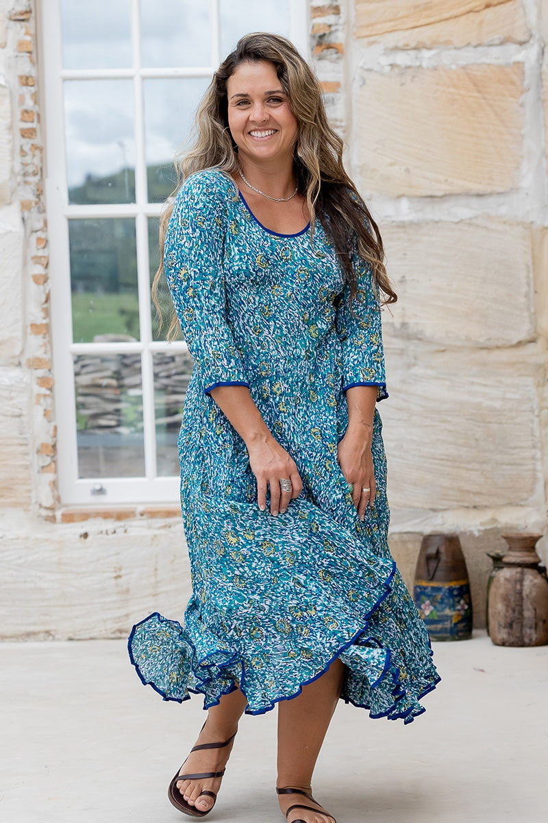 Flamenco Dress with Sleeves - Aqua Lily