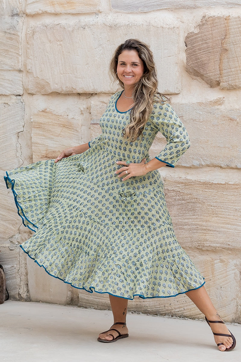 Flamenco Dress with Sleeves - Jade Blossom