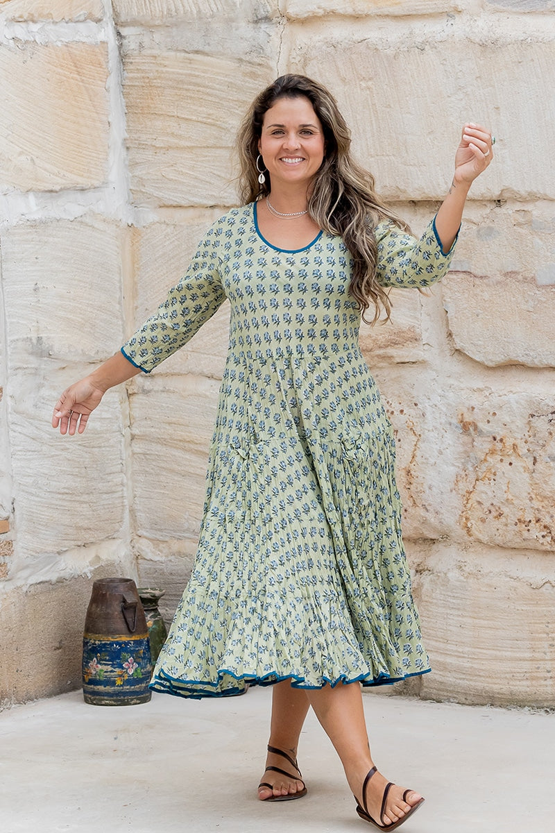Flamenco Dress with Sleeves - Jade Blossom
