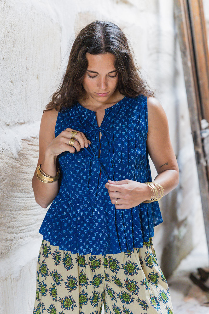 Rumi Pleat Top - Indigo Hue