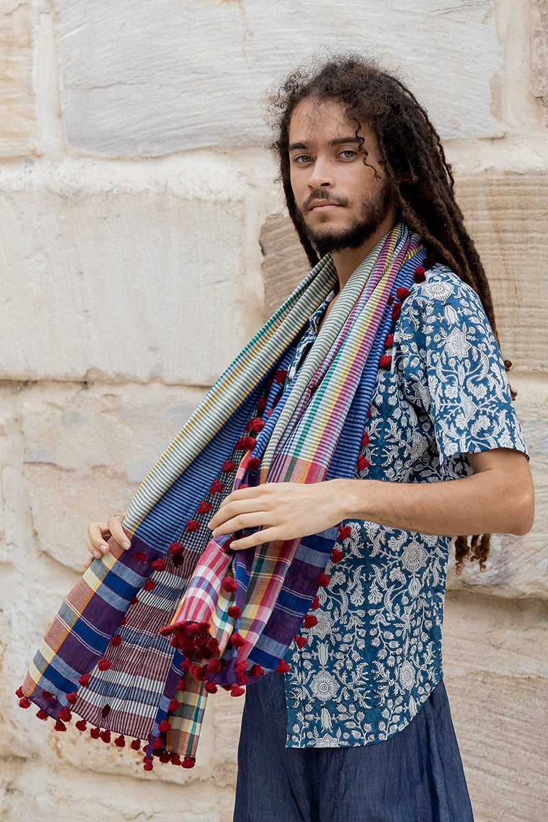 Hand Loomed Cotton Scarf - Saphire Ruby