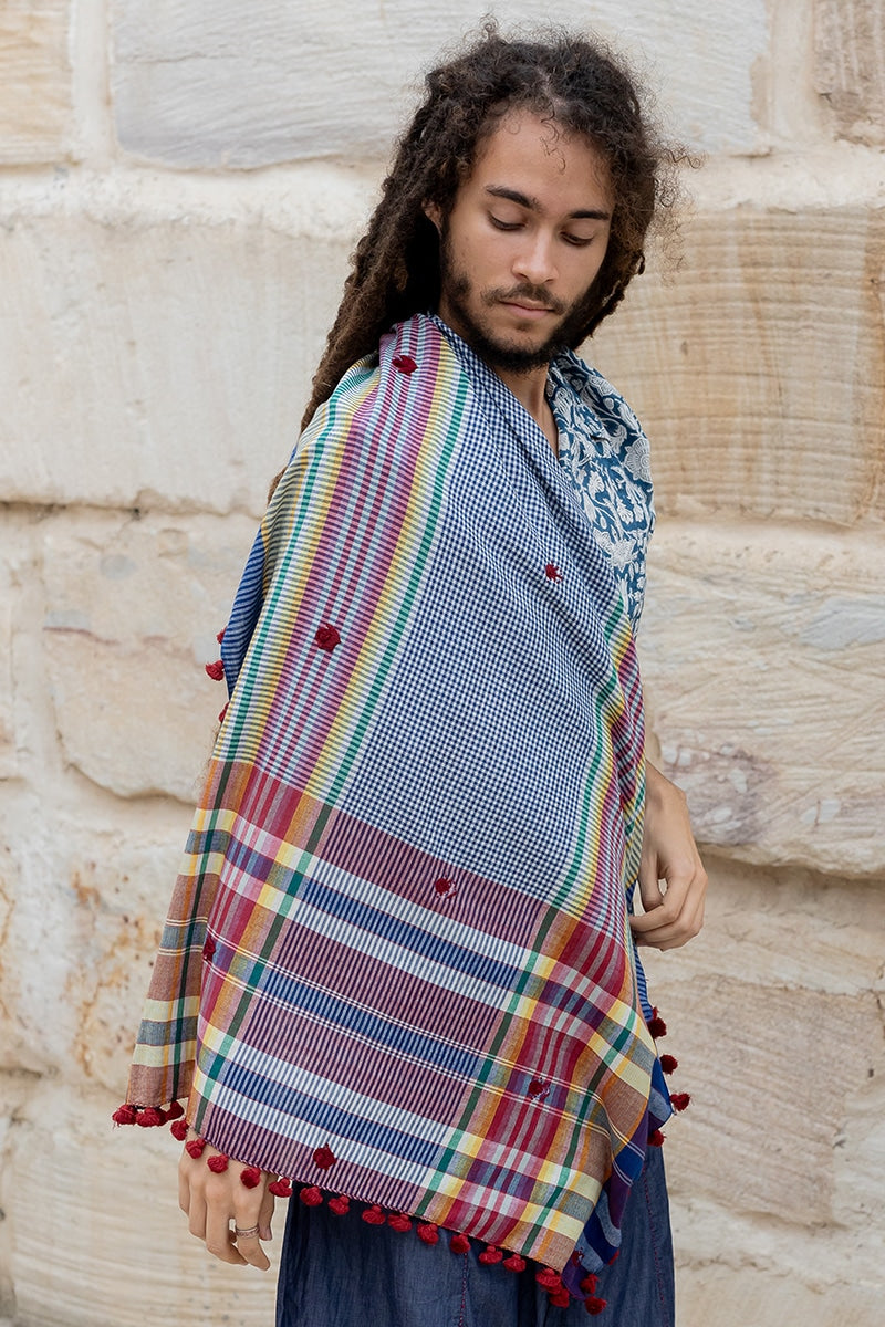 Hand Loomed Cotton Scarf - Saphire Ruby