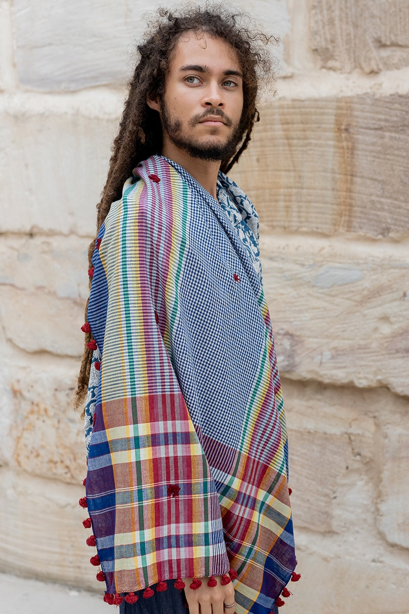 Hand Loomed Cotton Scarf - Saphire Ruby