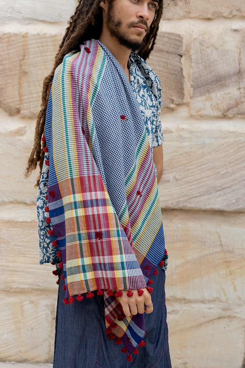 Hand Loomed Cotton Scarf - Saphire Ruby
