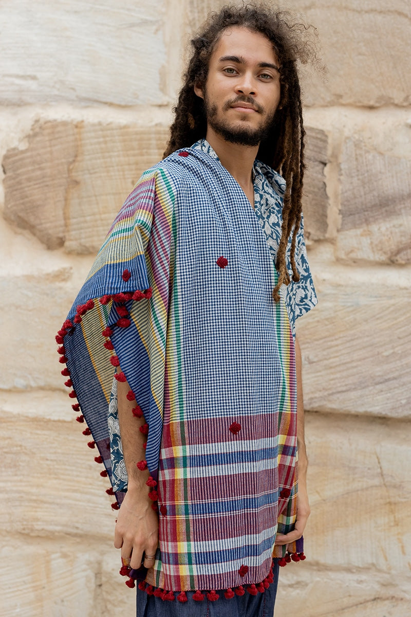 Hand Loomed Cotton Scarf - Saphire Ruby