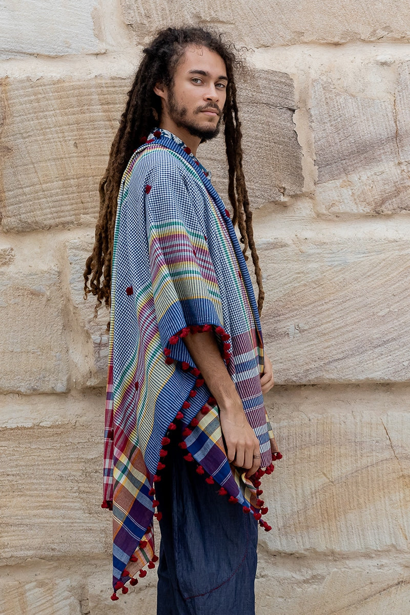 Hand Loomed Cotton Scarf - Saphire Ruby