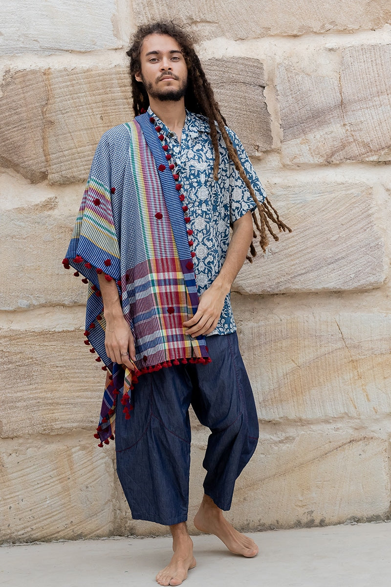 Hand Loomed Cotton Scarf - Saphire Ruby