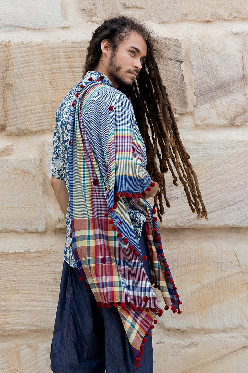 Hand Loomed Cotton Scarf - Saphire Ruby