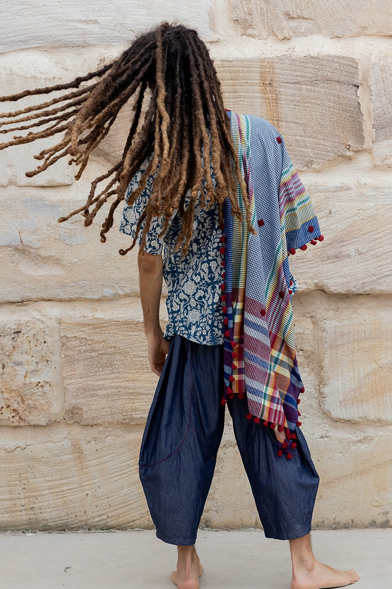 Hand Loomed Cotton Scarf - Saphire Ruby -