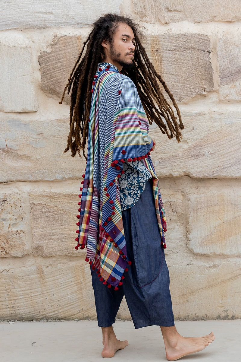 Hand Loomed Cotton Scarf - Saphire Ruby