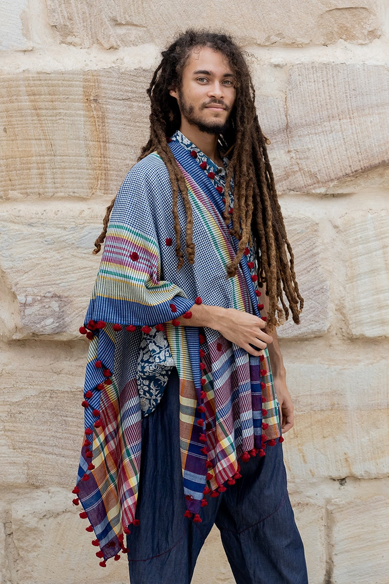 Hand Loomed Cotton Scarf - Saphire Ruby