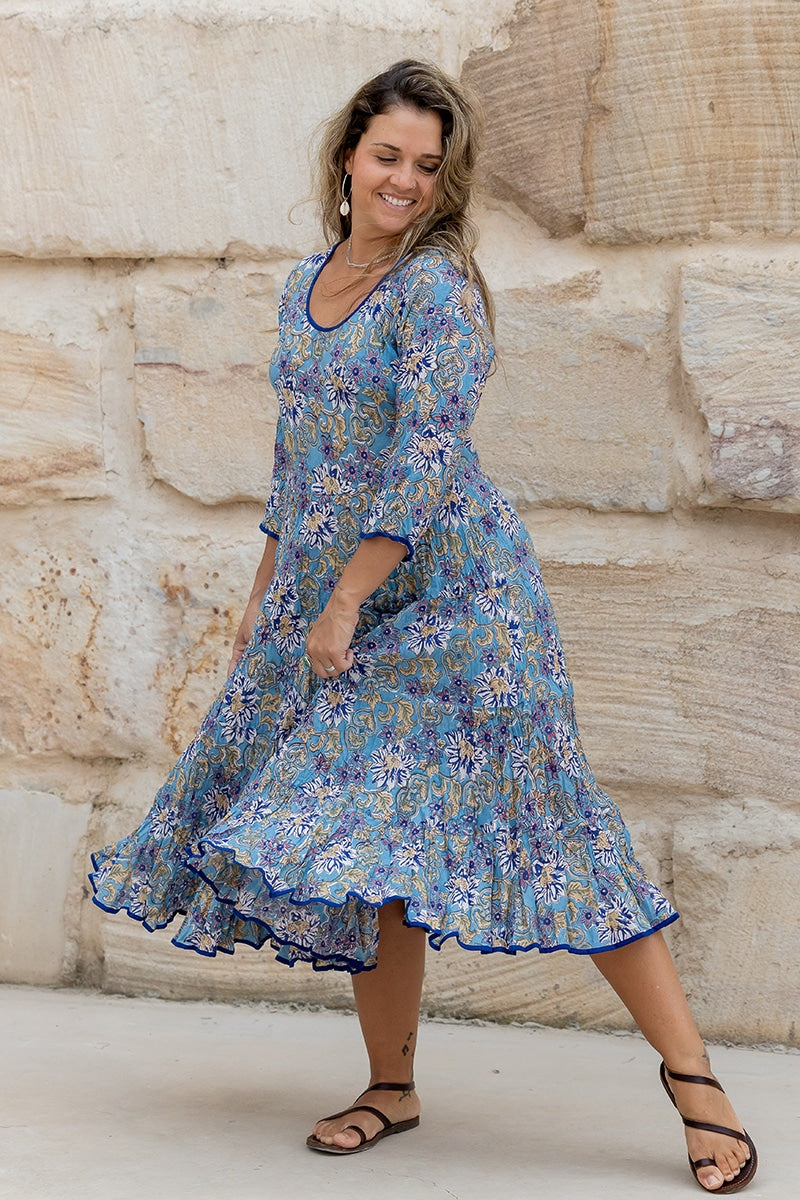Flamenco Dress with Sleeves - Blue Bayou