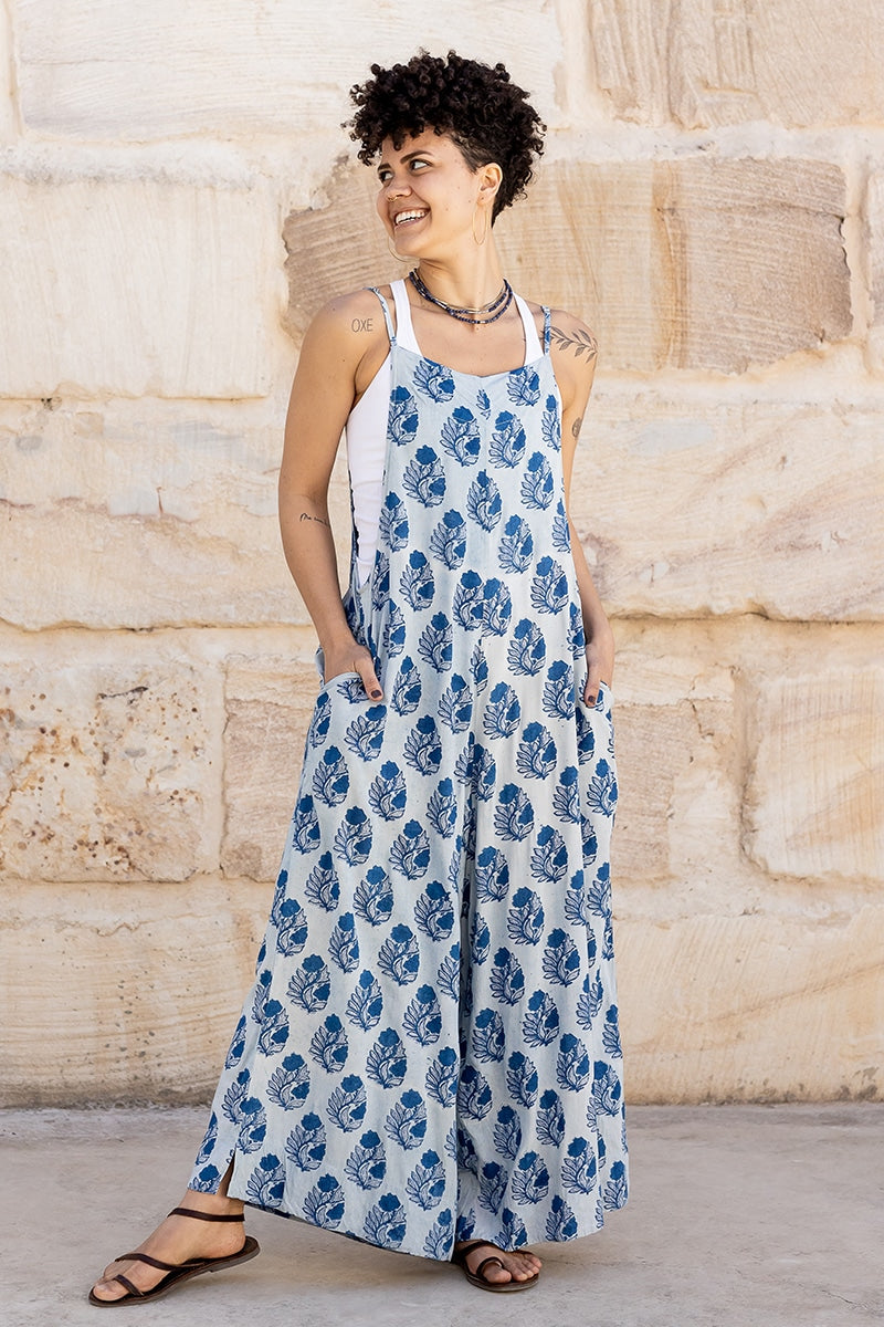 Lucy Overalls - Indigo Botanical