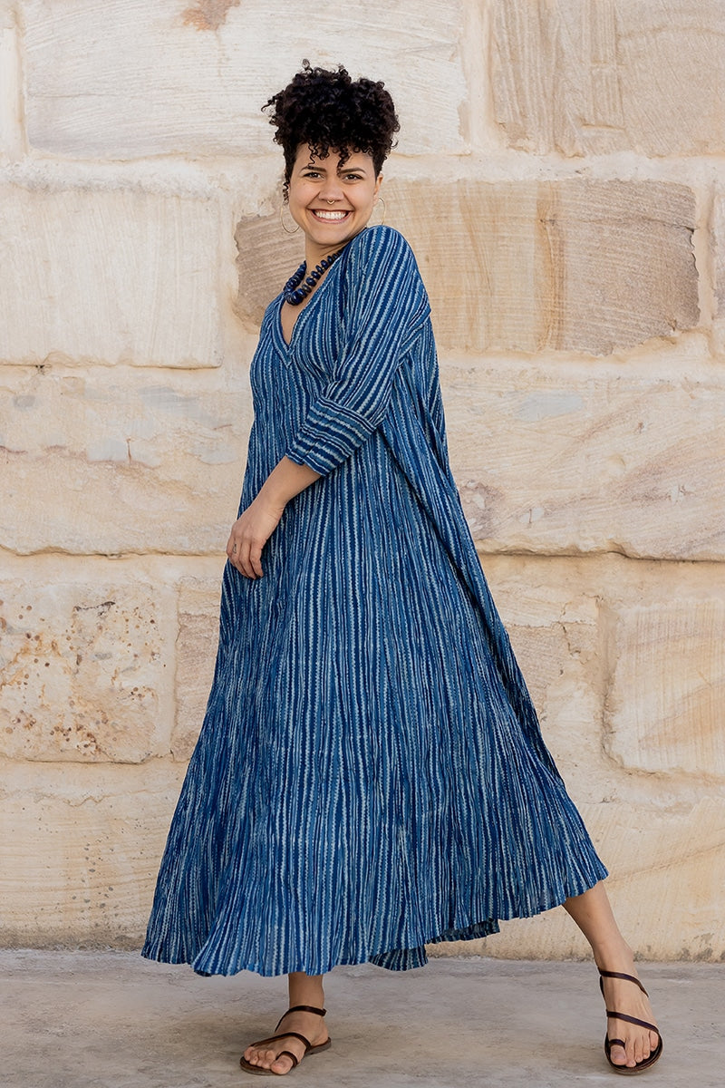 Mevlana Dress with Sleeves - Indigo Rio