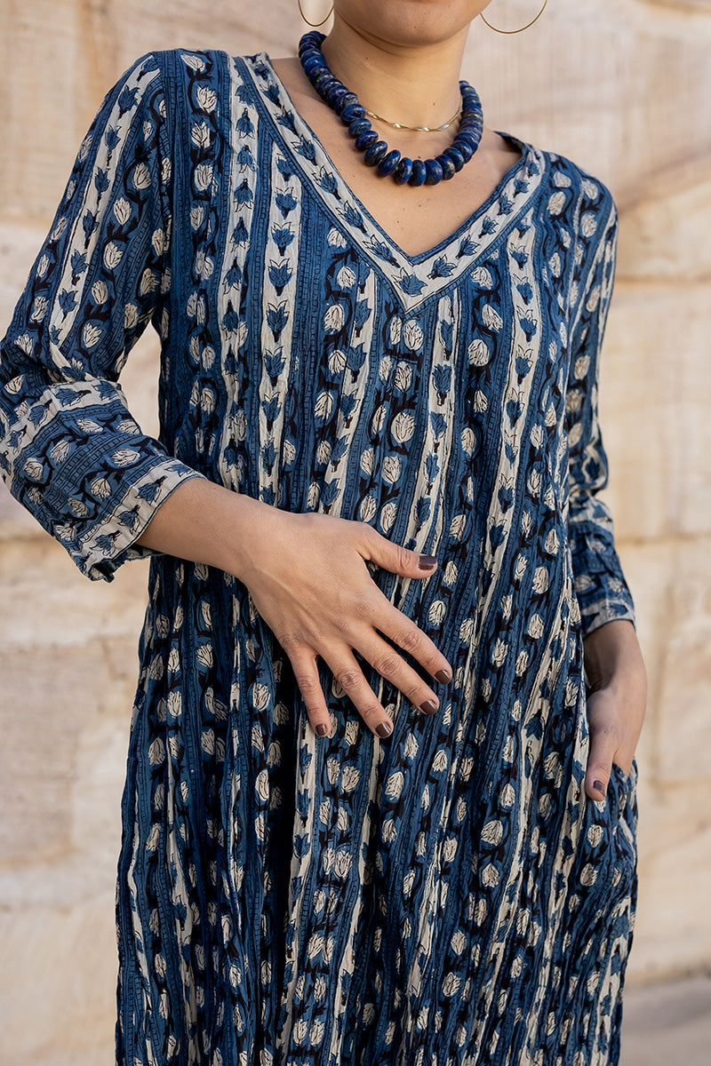 Mevlana Dress with Sleeves - Indigo Liana