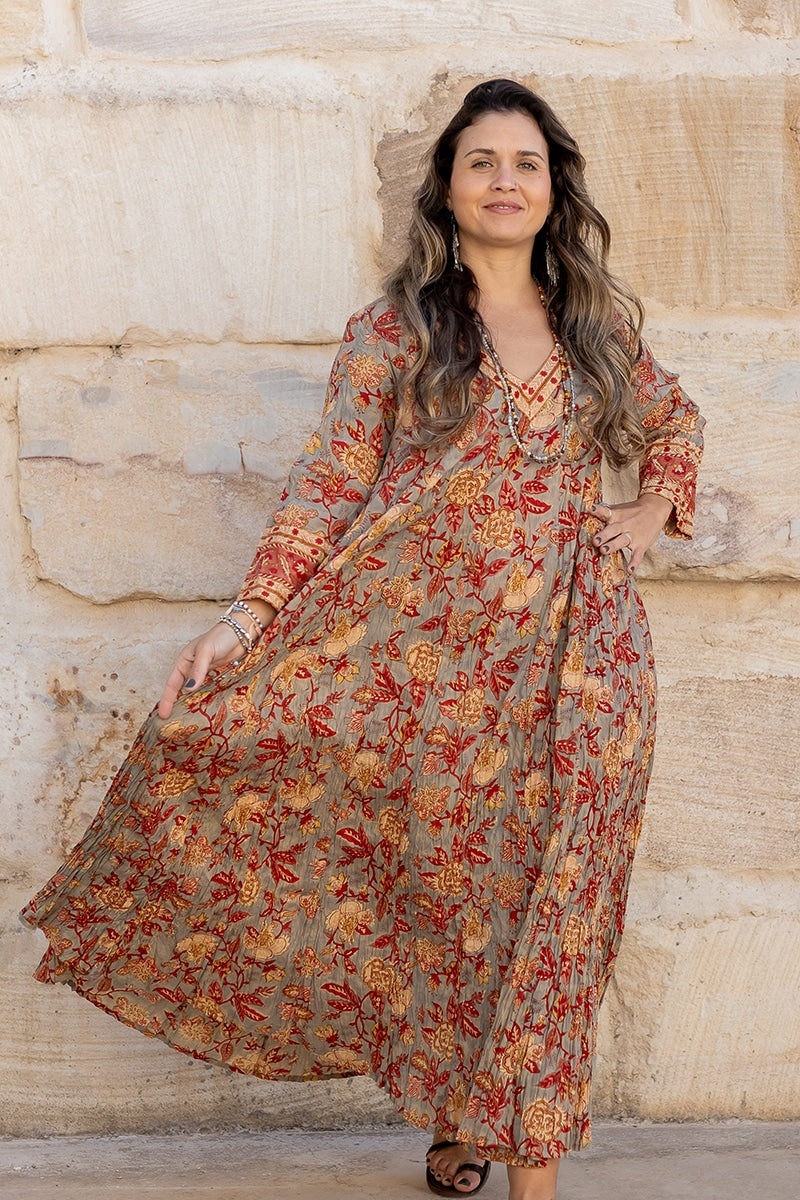 Mevlana Dress with Sleeves - Fossil