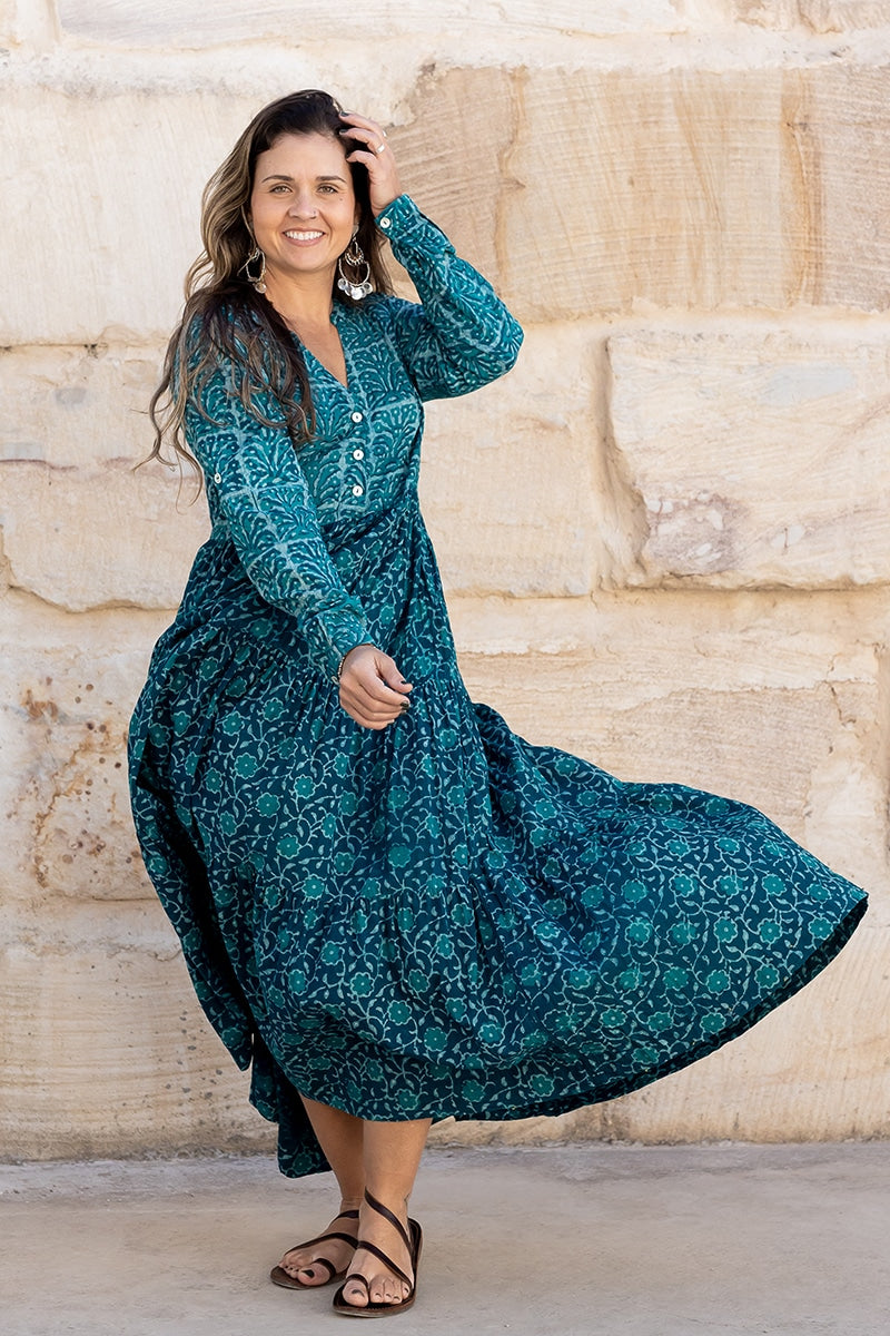 Jhali Dress - Lapis Peony