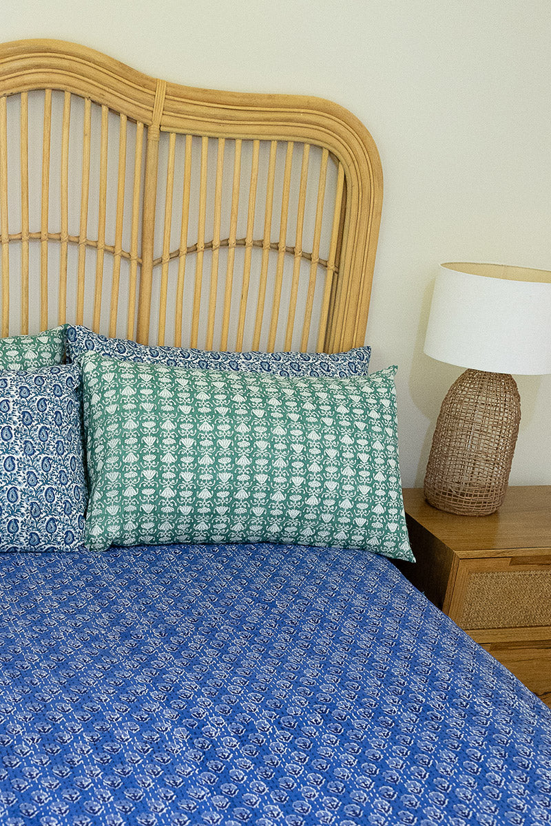 Home Living, Pillow Slips, 48cmx78cm, 100% cotton, hand block print. In a Green Lotus print - Jade