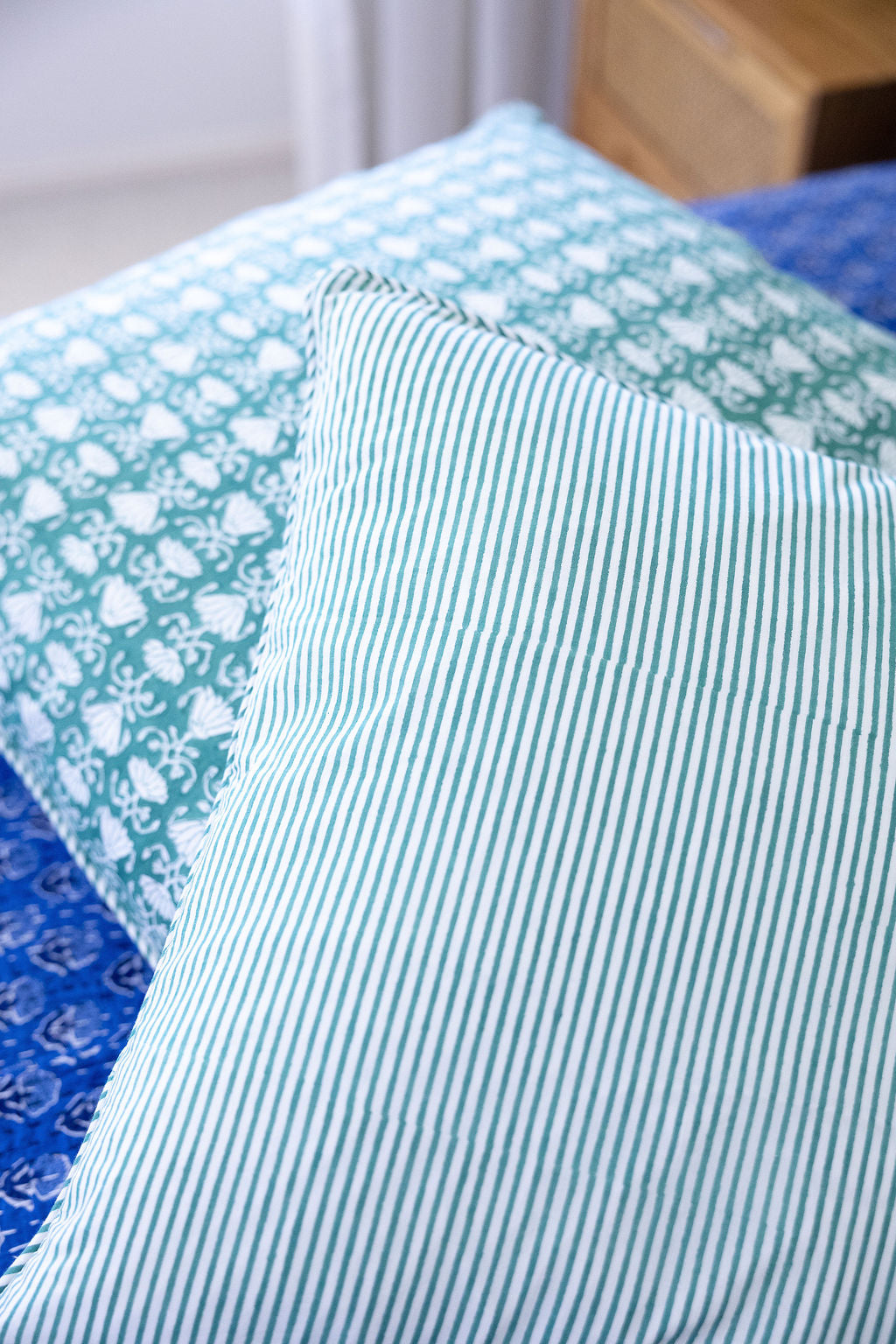 Home Living, Cushion Covers, 50x50cm & 65x65cm, 100% cotton, hand block print. In a Green Lotus print - Jade