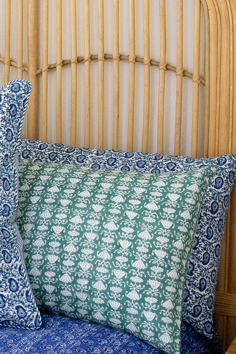 Home Living, Pillow Slips, 48cmx78cm, 100% cotton, hand block print. In a Green Lotus print - Jade