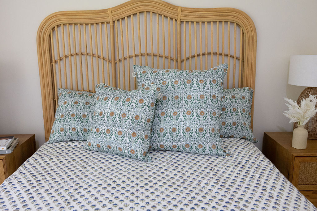 Home Living, Pillow Slips, 48cmx78cm, 100% cotton, hand block print. In soft sun-drenched woodland tones - Amberwood