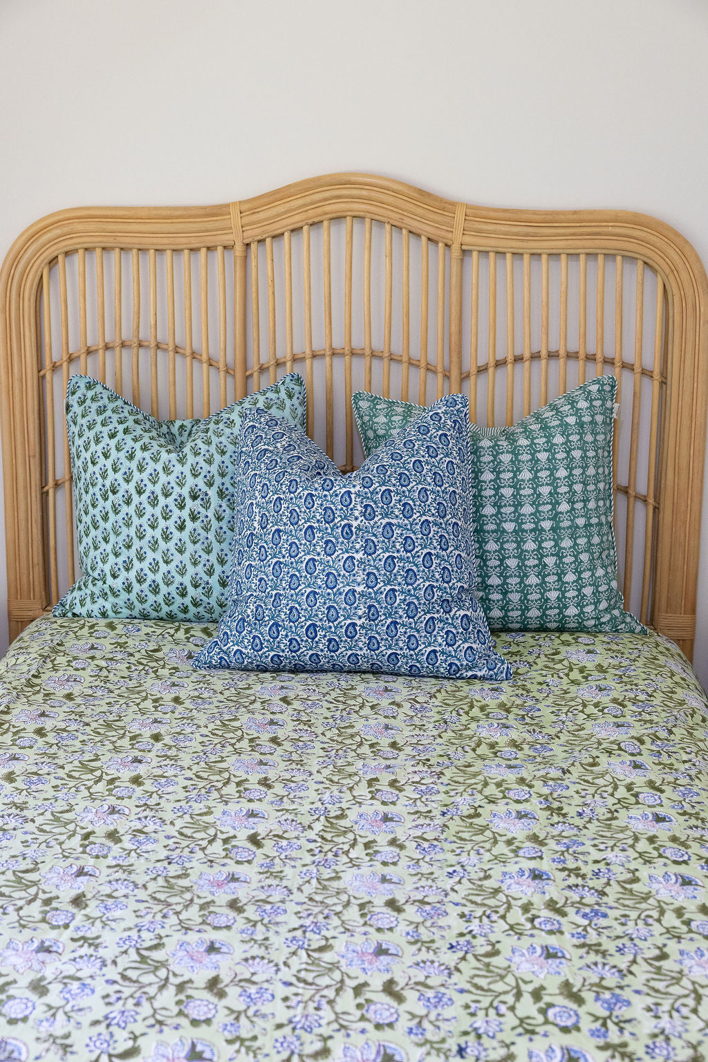 Home Living, Cotton Bed Cover, 100% cotton, hand block print. In green floral - Wild Grove