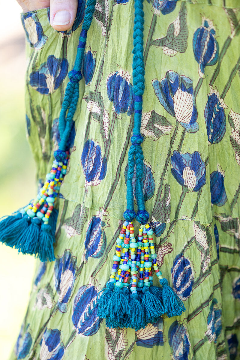 Woven and beaded belt - Teal