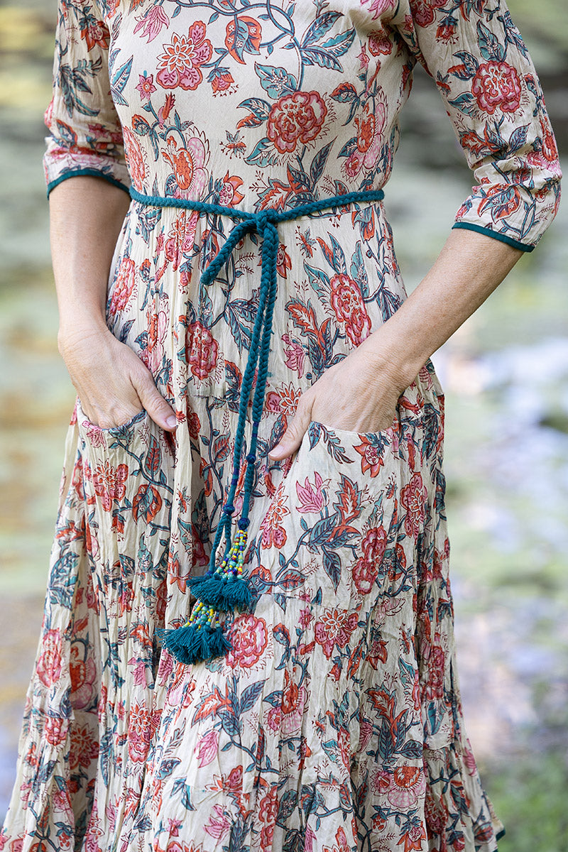 Woven and beaded belt - Teal