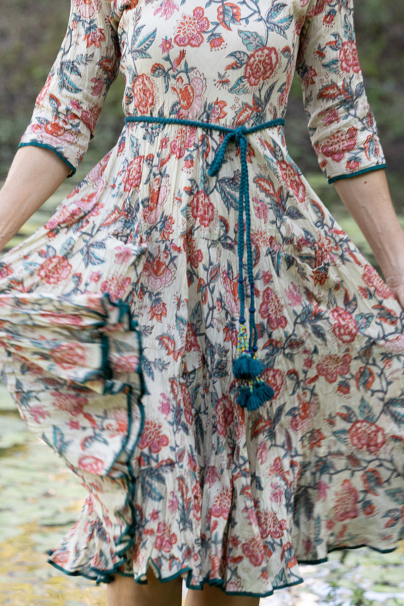 Woven and beaded belt - Teal