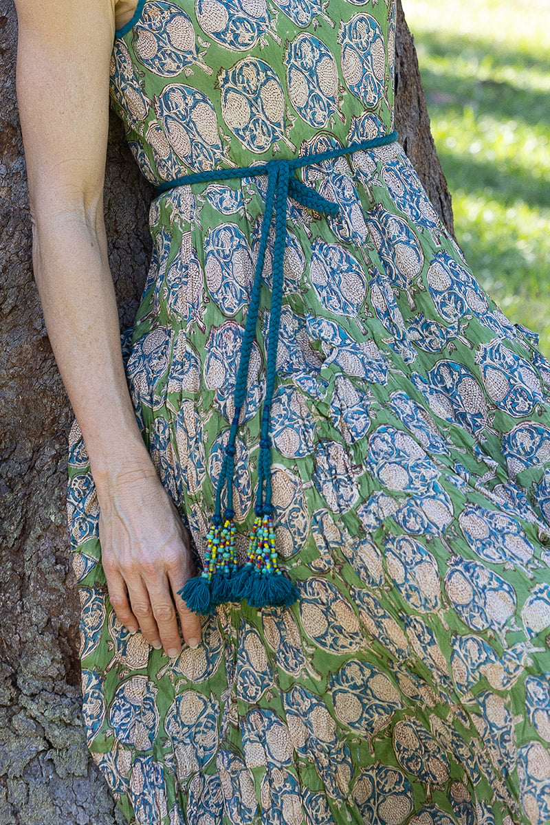 Woven and beaded belt - Teal