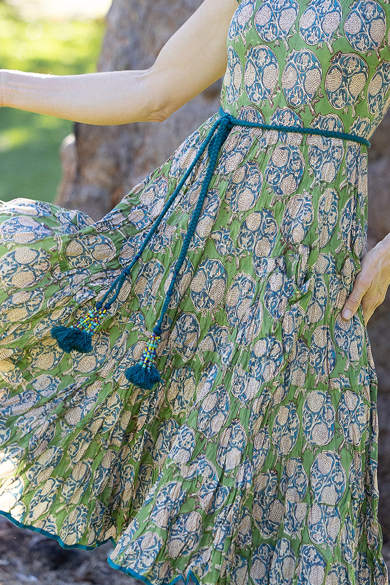Woven and beaded belt - Teal