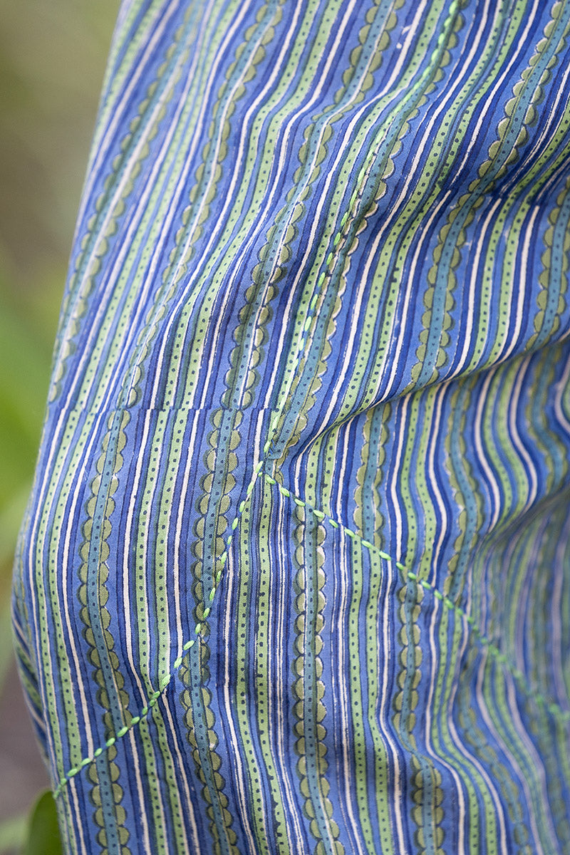 Womens Pants, 100% Cotton, Hand Block Print, Summer. Sol Pants in Blue | Green - Viridis.